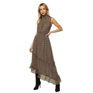 Misa Dress, XS, High Low, Metallic Thread, Medallion Print